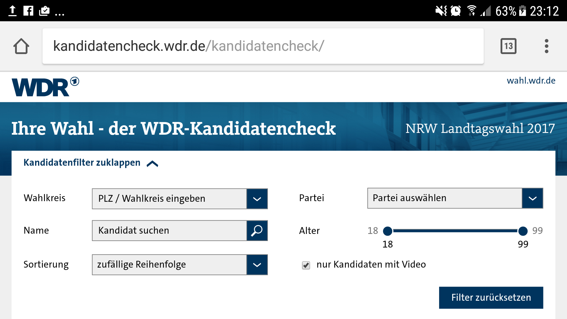 Screenshot WDR-Kandidatencheck