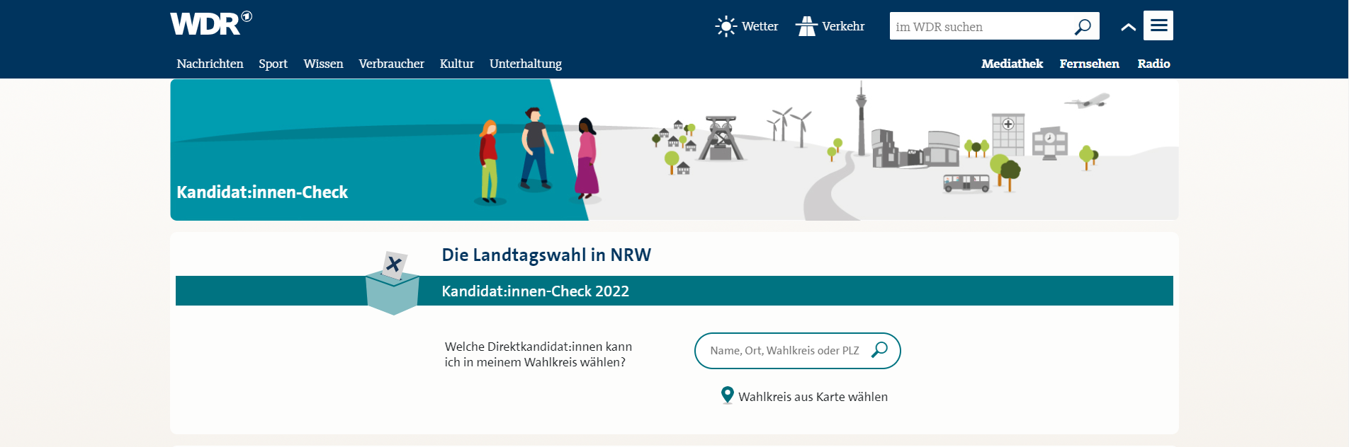 Screenshot der Website des WDR-Kandidat:innencheck